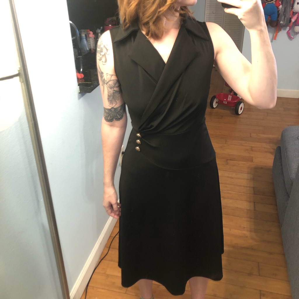 Grace Karin Black Midi Dress With Gold Buttons